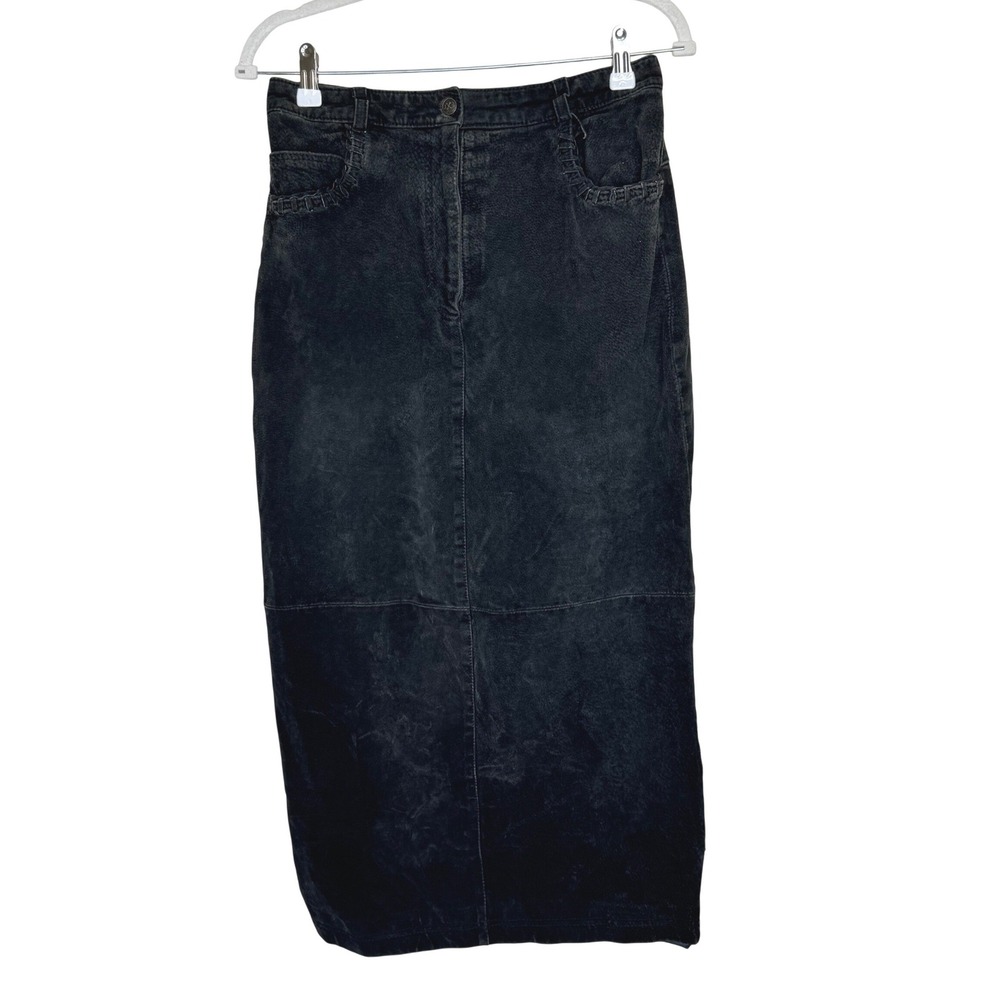 Vintage Express Black Suede Midi Skirt 11/12 28 Waist